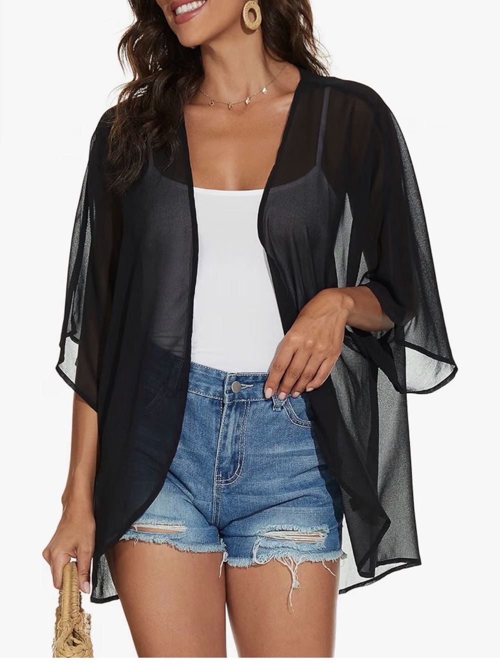 Black Sheer Kimono Cover-Up